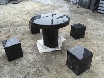 黑色花崗巖桌凳 一桌四凳